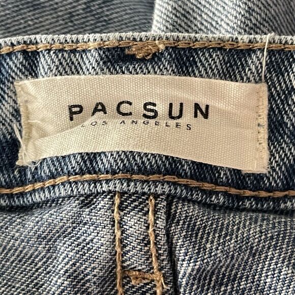 Pacsun SZ 26 Mom Jeans Hi-Rise Button-Fly Distressed Whiskered Medium Wash Blue - Picture 7 of 10